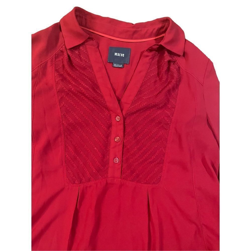 ANTHROPOLOGIE MAEVE Red Chevron Inlay Popover Top Blouse Sz. 4‎ - Picture 8 of 11